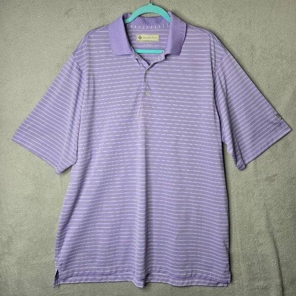 DONALD ROSS s/s TRIMMER WICKING, UPF 50 polo SZ XL LILAC-WHITE-STRIPED Golf Beac - Picture 1 of 7